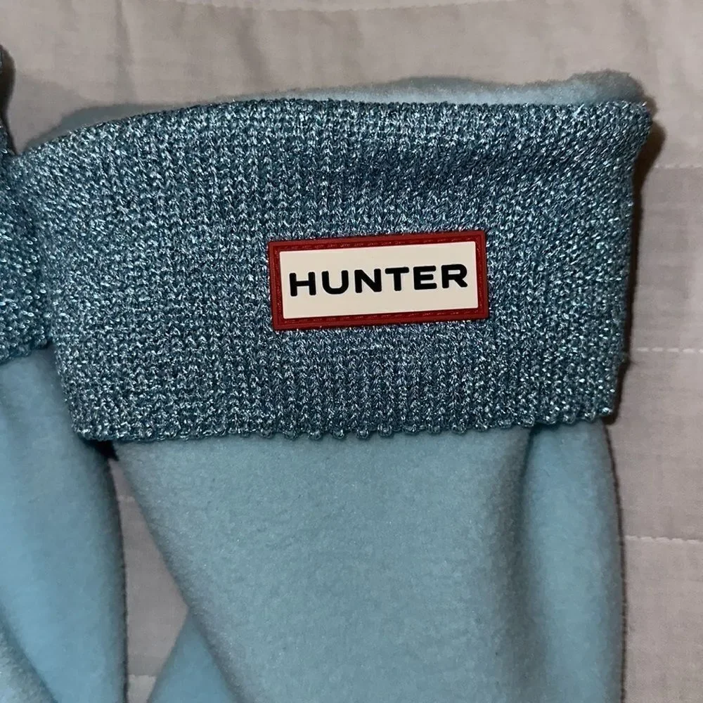 HUNTER XL Teal Sparkling Metallic Knit Fleece Fold-over Boot Lining Socks